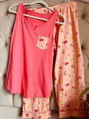 🍹🍒🍋 Pajamagram pink cocktail capris pajama set cotton medium M